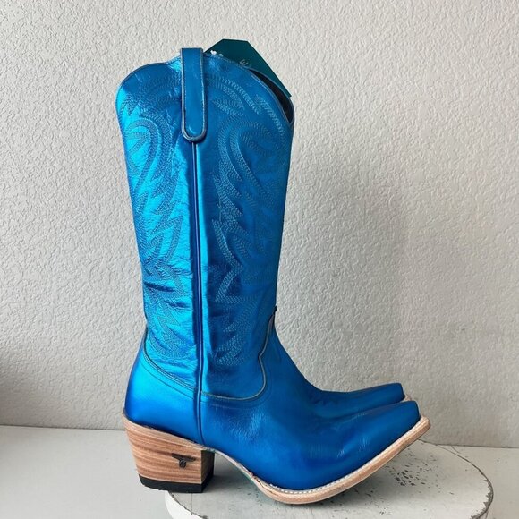 Lane SMOKESHOW Womens Cowboy Boots 10 Blue Western Cowgirl Mid Calf Pointed Toe - Picture 2 of 12